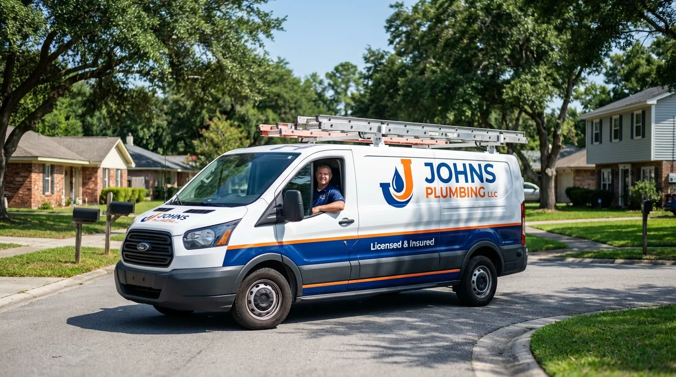 Johns Plumbing LLC service van in Pascoag, RI