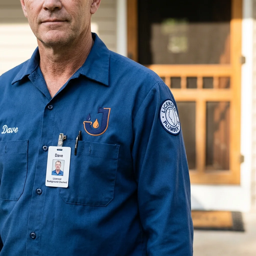Licensed plumber showing ID badge in Pascoag, RI