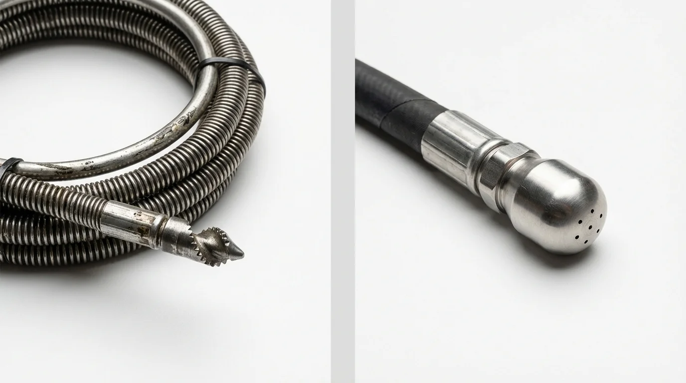 Drain snake cable and hydro jetting nozzle used for drain cleaning in Pascoag, RI