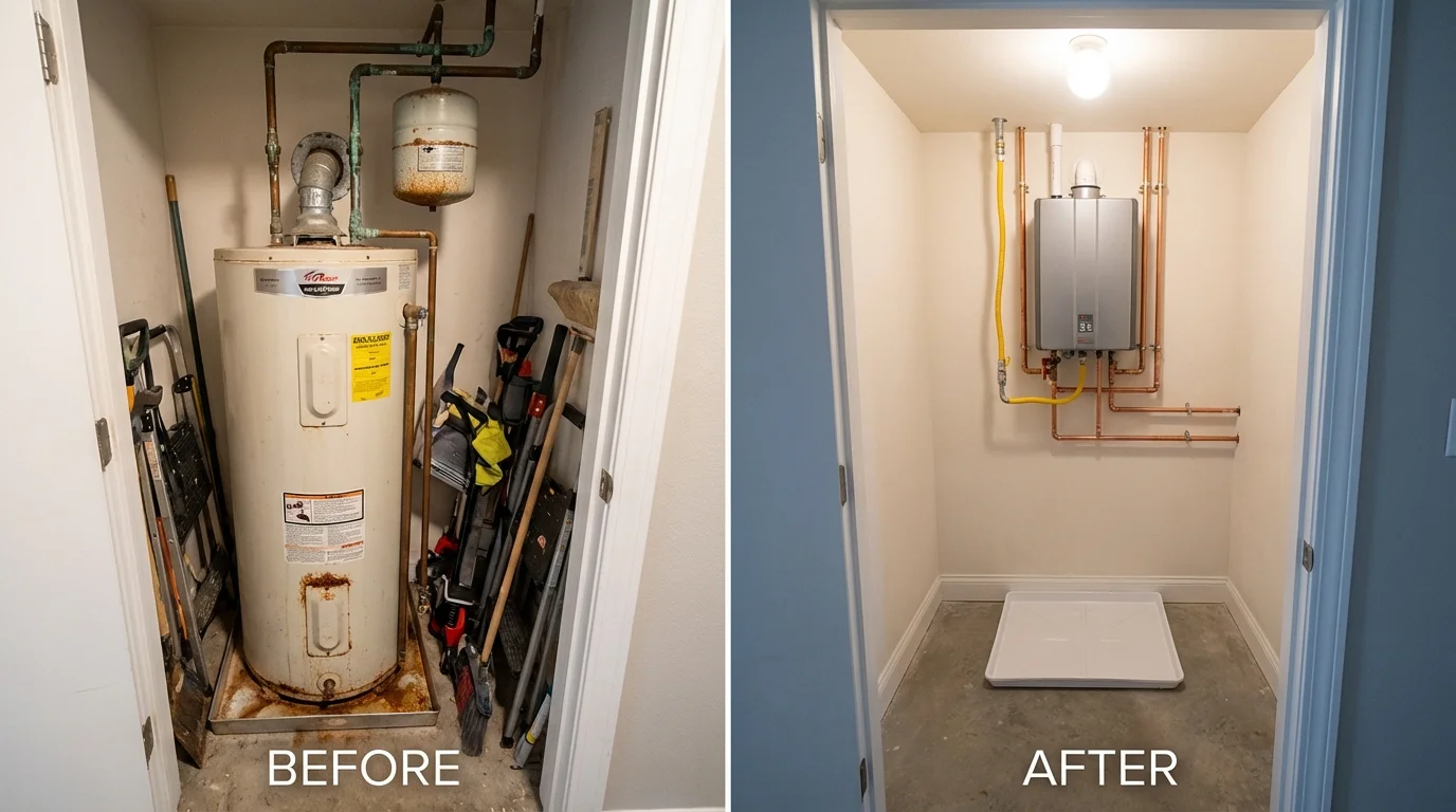 Tank water heater versus wall-mounted tankless unit comparison for Pascoag, RI homeowners